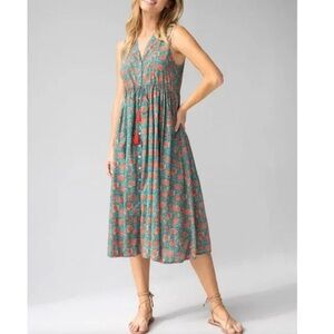 Natural Life Amelia Turquoise Floral Midi Dress Sz L